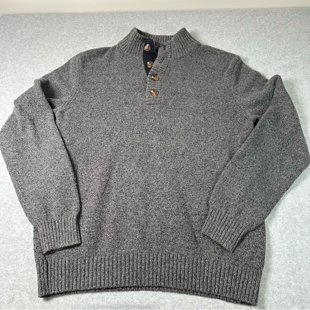 IZOD Mens Gray Heather Mock Neck‎ Quarter Button Pullover Sweater Large